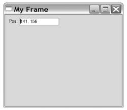 Ventana My Frame de wxPython que muestra la posición del ratón en un cuadro de texto