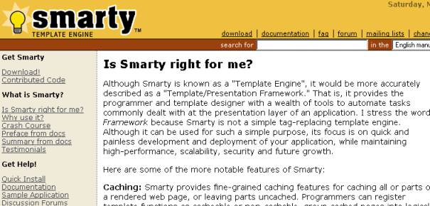 Web oficial de Smarty, el motor de plantillas para PHP